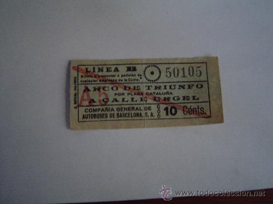 Sammeln von Fahrkarten: Antiguo billete de la Compa&ntilde;ia General de Autobuses de Barcelona.-10 C&eacute;nts.