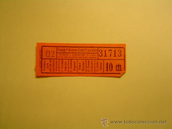 Sammeln von Fahrkarten: Antiguo billete de Tranvia de Barcelona.-10 Cents.