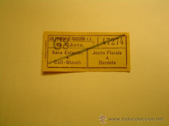 Colecionismos Bilhetes de Transporte: Antiguo billete de Tranvia de Barcelona.-5 Cents.
