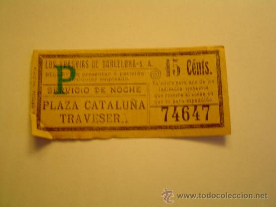 Colecionismos Bilhetes de Transporte: Antiguo billete de Tranvia de Barcelona.- 15 Cents.