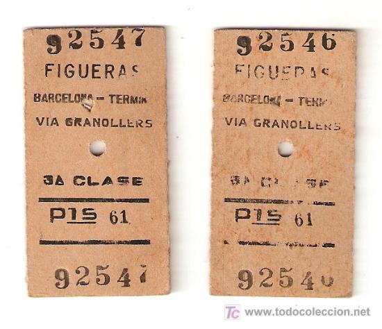 Collectables Transport Tickets: 2 Billetes de TREN de carton de 16-11-1964- FIGUERAS- BARCELONA Termino-Vell i Bell