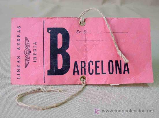 Coleccionismo Billetes de transporte: RARA ETIQUETA CHECK-IN DE MALETA IBERIA BARCELONA 1940s ?