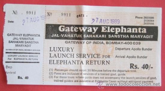 Coleccionismo billetes de transporte: BILLETE DE BARCO . BOMBAY- ISLA ELEFANTINA. INDIA 1989-.. ENVIO GRATIS&iexcl;&iexcl;&iexcl;