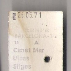 Coleccionismo Billetes de transporte: BILLETE RENFE AÑO 1971 *BARCELONA T A CANET DE MAR / LLINARS / SITGES. Lote 15508291