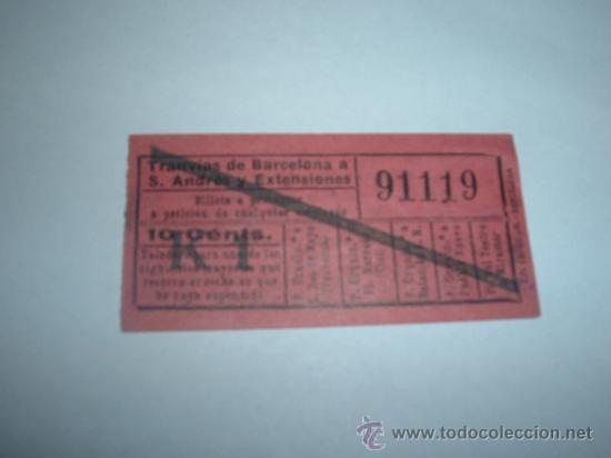 Collectables Transport Tickets: Billete capicua n&ordm; 91119 tranvias de Barcelona a s Andres y extensiones10 cts K-1