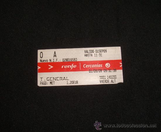 Coleccionismo Billetes de transporte: BILLETE DE TRANSPORTE DE TREN CERCAN&Iacute;AS - RENFE FERROCARRIL - TIQUE TICKET ENTRADA