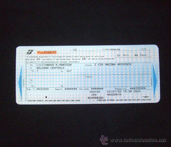 Coleccionismo Billetes de transporte: BILLETE TARJETA DE TREN ITALIANO BOLONIA - TRANSPORTE TIQUET TIQUE TICKET ITALIA ENTRADA FERROCARRIL