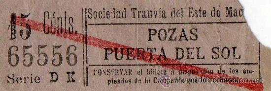 Collectables Transport Tickets: ANTIGUO BILLETE DE TRANVIA CAPICUA DE MADRID . POZAS- PUERTA DEL SOL
