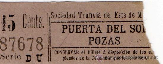 Collectables Transport Tickets: BILLETE DE TRANVIA CAPICUA DE MADRID .POZAS -PUERTA DEL SOL..