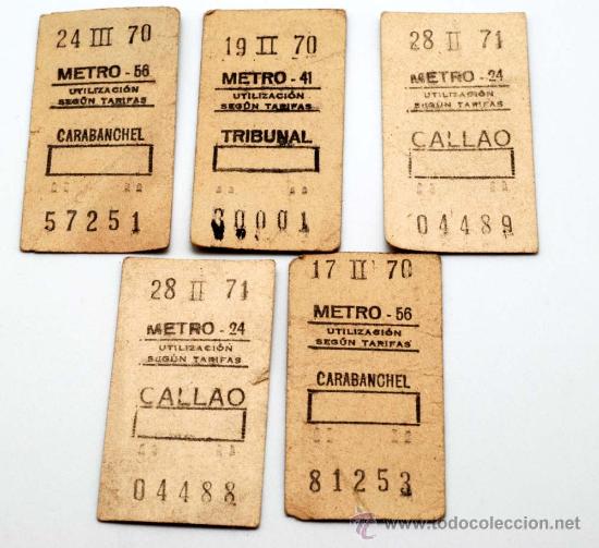 5 tickets billetes metro madrid 1970 - 1971 car - Vendido en Venta ...