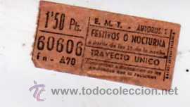 Coleccionismo Billetes de transporte: Billete original. EMT. festivos o nocturnos. 1,50 pts. Fn- A70. Trayecto unico.