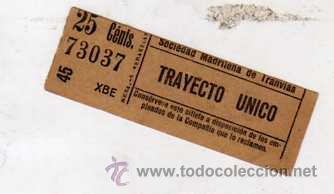 Coleccionismo Billetes de transporte: Billete original. Trayecto unico. 25 cts. 45 XBE.Sociedad madrile&ntilde;a de tranvias. Tranvia.