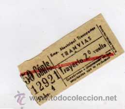 Coleccionismo Billetes de transporte: Billete original. 50 cts. Empresa municipal de transportes. Trayecto 2&ordm; vuelta. 53-Bv 4