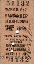 Coleccionismo Billetes de transporte: Billete cart&oacute;n Tren. Madrid Santander. 3&ordf; Clase. 1132. 76,55 pts.