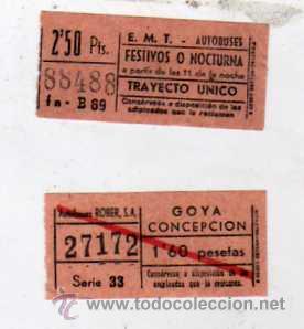 Coleccionismo Billetes de transporte: Lote de billetes de tranvia ? EMT. Festivos o Nocturna y Goya conceptci&oacute;n . 2,50 ptys. Autobuses.