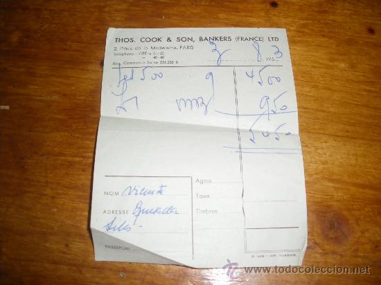 Collectionnisme Billets de transport: THOMAS COOK & SON, BANKERS FRANCE LTD. 1953.