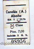 Coleccionismo Billetes de transporte: Billete Tren. Carton Cand&aacute;s Abo&ntilde;o. Ida y vuelta. 2&ordm; clase. Asturias.