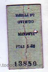 Coleccionismo Billetes de transporte: Billete Tren. Carton Manjoya Oviedo. Asturias. Taquilla n&ordm;2