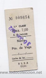 Collectables Transport Tickets: BILLETE TRANSPORTE ALSA-GIJON , NAVIA-PUERTO DE VEGA, A&Ntilde;OS 70