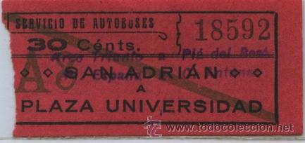 Collectionnisme Billets de transport: (F20//7) BILLETE SERVICIO DE AUTOBUSES // SAN ADRIAN - PLAZA UNIVERSIDAD (CON SOBRECARGA) // 30 CTS
