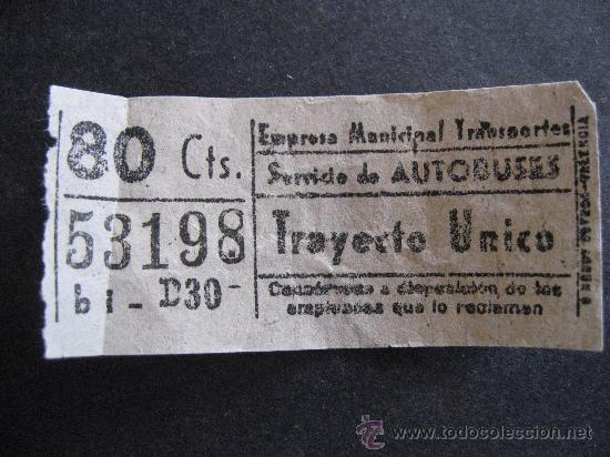 Coleccionismo Billetes de transporte: BILLETE EMPRESA MUNICIPAL DE TRANSPORTES,SERVICIO DE AUTOBUSES,&iquest;VALENCIA? TRAYECTO UNICO.