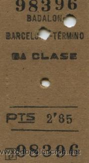 Collectables Transport Tickets: BILLETE EDMONDSON //BADALONA - BARCELONA T. // 2,85 PTAS // 1958