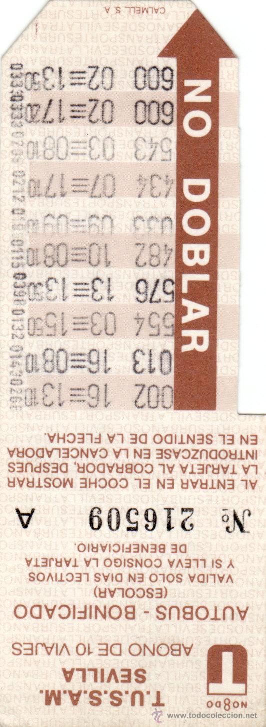 Collectionnisme Billets de transport: Bonob&uacute;s a&ntilde;os 80 de Sevilla