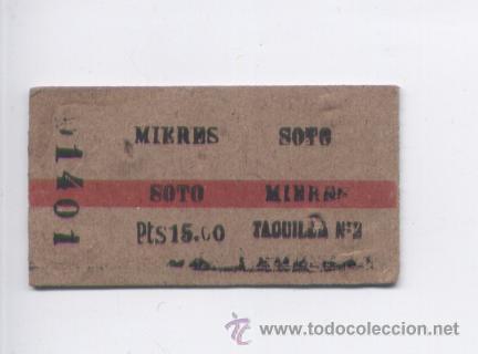 Collectables Transport Tickets: BILLETE TREN MIERES-SOTO, IDA Y VUELTA, A&Ntilde;OS 70