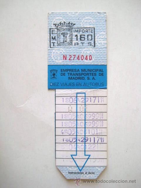 Collectables Transport Tickets: BONO BUS DE MADRID. PRECIO 160 PESETAS. A&Ntilde;OS 80 .. ENVIO  GRATIS&iexcl;&iexcl;&iexcl;