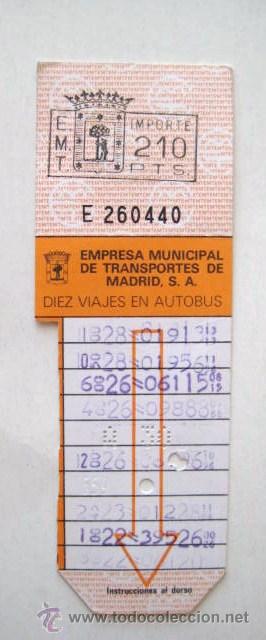 Collectables Transport Tickets: BONO BUS DE MADRID. PRECIO 210 PESETAS. A&Ntilde;OS 80 .. ENVIO  GRATIS&iexcl;&iexcl;&iexcl;