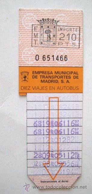 Collectables Transport Tickets: BONO BUS DE MADRID. PRECIO 210 PESETAS. A&Ntilde;OS 80 .. ENVIO  GRATIS&iexcl;&iexcl;&iexcl;