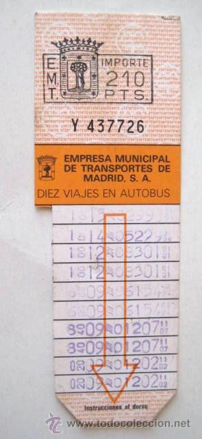 Collectables Transport Tickets: BONO BUS DE MADRID. PRECIO 210 PESETAS. A&Ntilde;OS 80 .. ENVIO  GRATIS&iexcl;&iexcl;&iexcl;