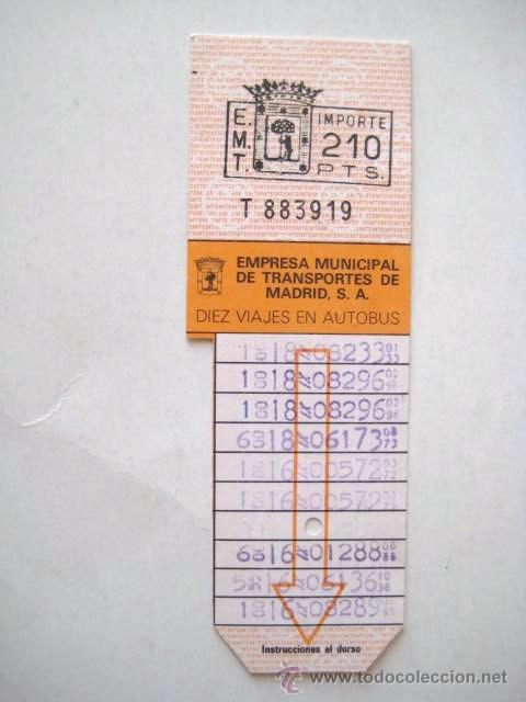 Collectables Transport Tickets: BONO BUS DE MADRID. PRECIO 210 PESETAS. A&Ntilde;OS 80 .. ENVIO  GRATIS&iexcl;&iexcl;&iexcl;