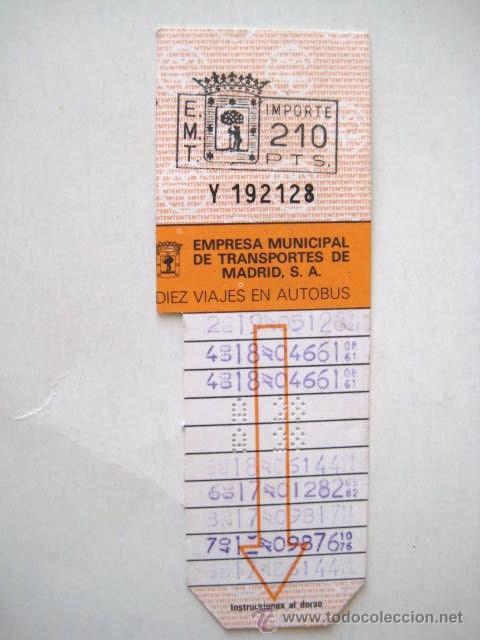 Collectables Transport Tickets: BONO BUS DE MADRID. PRECIO 210 PESETAS. A&Ntilde;OS 80 .. ENVIO  GRATIS&iexcl;&iexcl;&iexcl;