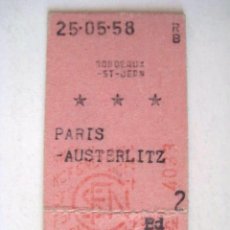 Coleccionismo Billetes de transporte: BILLETE DE TREN. BURDEOS-PARIS. 1958.. ENVIO GRATIS¡¡¡