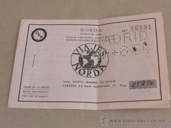 Colecionismos Bilhetes de Transporte: Billete de Tren. Bruxelles-Qu&eacute;vy. Viajes Norda, Madrid. Societ&eacute; Nationale des Chemins de Fer Belges.