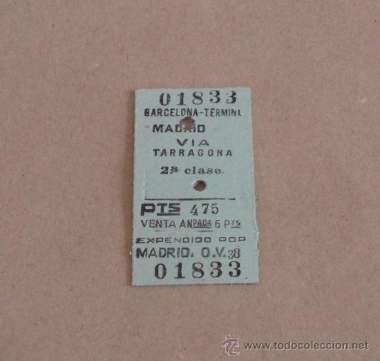 Colecionismos Bilhetes de Transporte: Billete de Tren. Barcelona T&eacute;rmino - Madrid. V&iacute;a Tarragona. 2&ordf; Clase.