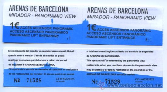 Sammeln von Fahrkarten: 1 BILLETE DE ASCENSOR AL MIRADOR DE LAS ARENAS (CENTRO COMERCIAL DE BARCELONA)