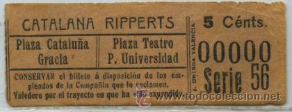 Collectionnisme Billets de transport: (F03//3) GSC 000 - BILLETE DE CATALANA RIPPERTS DE BARCELONA // PRINCIPIOS DE 1900