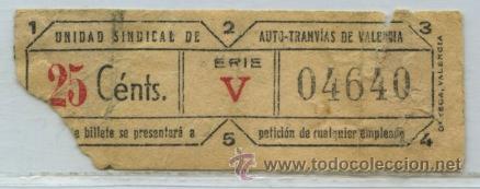 Collectionnisme Billets de transport: GSC 046 VALENCIA - DE TRANVIA DE VALENCIA