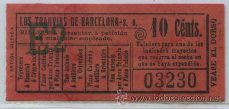 Colecionismos Bilhetes de Transporte: (F11//5) GSC 032 LTDB - BILLETE DE LOS TRANVIAS DE BARCELONA / PROPAGANDA EN EL REVERSO