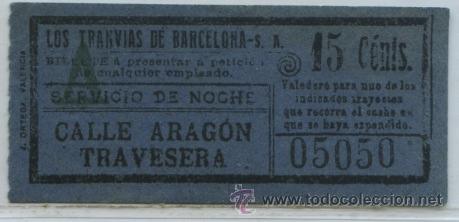 Colecionismos Bilhetes de Transporte: (F11//6) GSC 050 LTDB - BILLETE NOCTURNO DE LOS TRANVIAS DE BARCELONA / 15 CTS