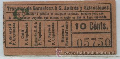 Colecionismos Bilhetes de Transporte: (F10//4) GSC 057 SAYEX - BILLETE DE TRANVIAS DE BARCELONA A SAN ANDRES Y EXTENSIONES
