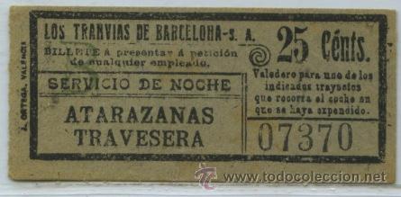 Colecionismos Bilhetes de Transporte: (F11//6) GSC 073 LTDB - BILLETE NOCTURNO DE LOS TRANVIAS DE BARCELONA // 25 CTS.