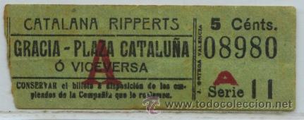 Colecionismos Bilhetes de Transporte: (F03//3) GSC 089 RIPPERTS - BILLETE DE TRANVIAS DE Barcelona