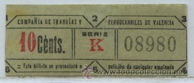 Colecionismos Bilhetes de Transporte: GSC 089 VALENCIA - DE TRANVIAS DE VALENCIA