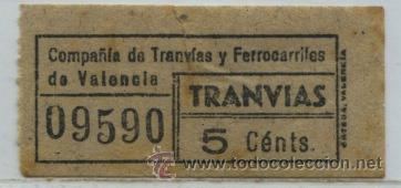 Colecionismos Bilhetes de Transporte: GSC 095 VALENCIA - DE TRANVIAS DE VALENCIA