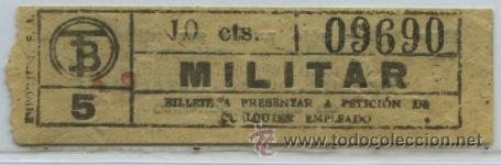 Colecionismos Bilhetes de Transporte: (F22//4) GSC 096 BCN - BILLETE MILITAR DE TRANVIAS DE BARCELONA
