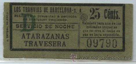 Colecionismos Bilhetes de Transporte: (F11//6) GSC 097 LTDB - BILLETE NOCTURNO DE LOS TRANVIAS DE BARCELONA