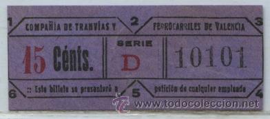 Colecionismos Bilhetes de Transporte: GSC 101 VALENCIA - DE TRANVIAS DE VALENCIA